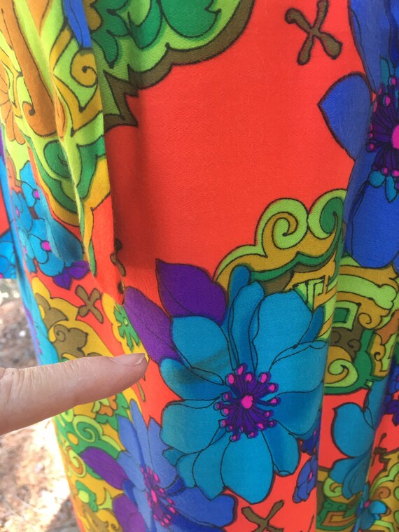 Vintage 70s Neon Psychedelic Maxi Skirt Floral As… - image 3