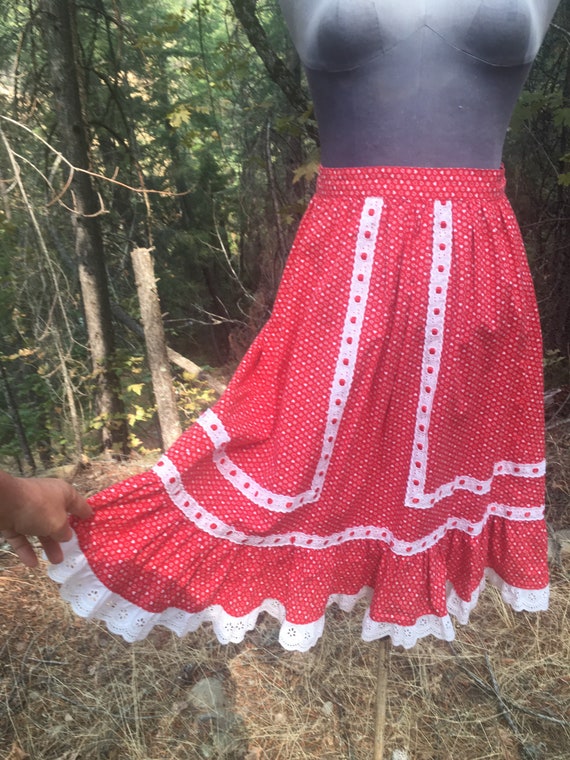 Gunne sax style heart red cotton lace skirt boho … - image 6
