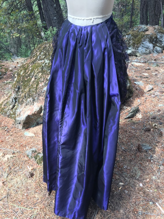 1980s 80s purple taffeta and black lace bustle skirt … - Gem