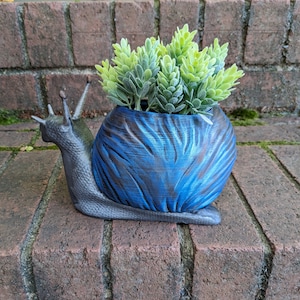Silver Blue Shimmer Snail / Succulent Planter / Indoor Planter / Hand Painted