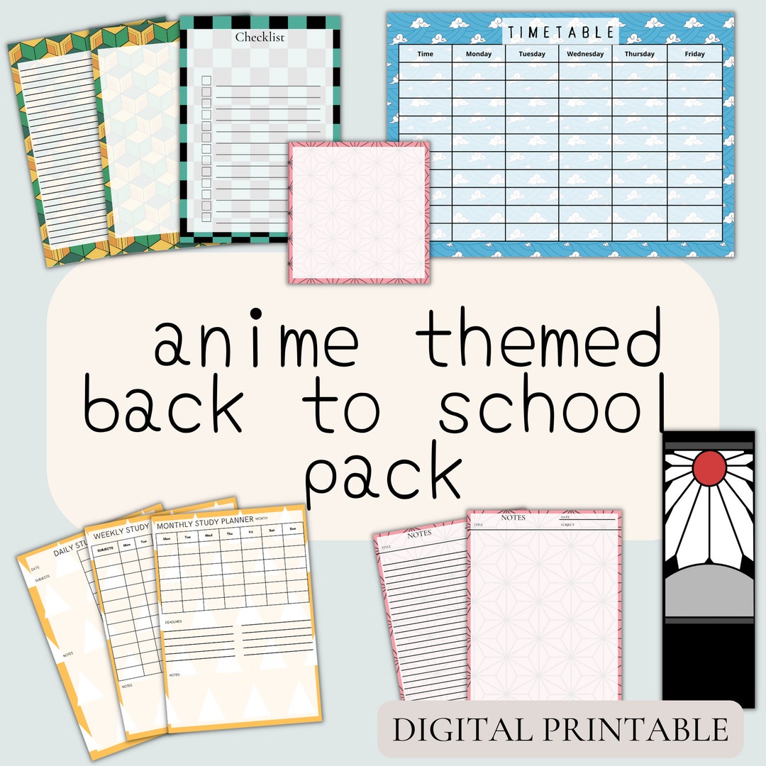 Buy Shounen Anime Themed Back to School Pack Digital Printable Type 2 ...