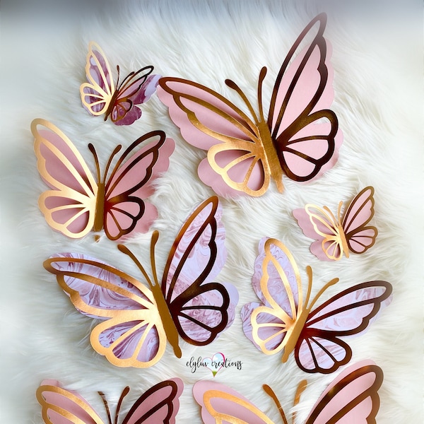 Rose gold paper Butterfly Set, 2D butterflies, layered butterflies, large paper butterflies, 2 layer butterflies, nursery decoration, bridal