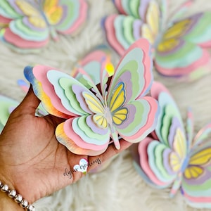 Pastel regenboog holografische VlinderSet, 6D vlindersets, gelaagde vlinders, grote papieren vlinders, 3D reuzenvlinders voor ballonnen