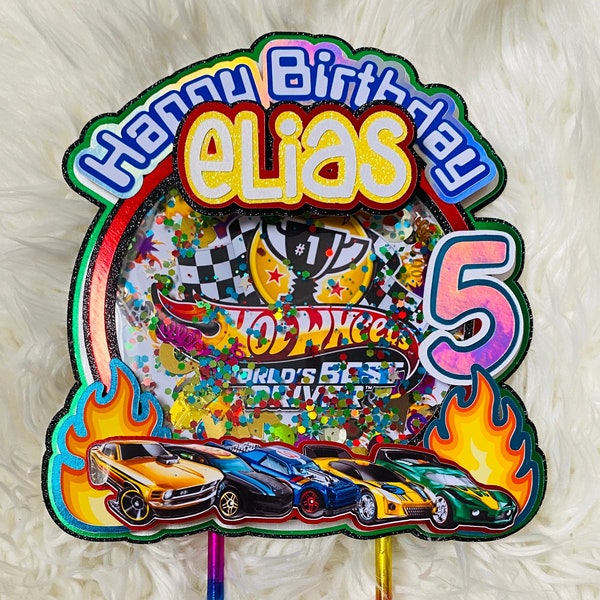 Fast cars Cake Topper, party decorations, racing birthday theme, custom cake topper, shaker cake topper, cake topper with lights, bday decor