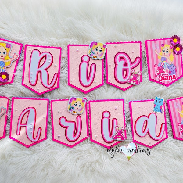 Love Diana name birthday banner, party decorations, love diana birthday theme, custom banner, love diana happy birthday banner, custom name