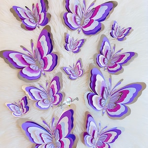 14 Inches Lilac and silver Paper Butterfly Set, 5D butterfly sets, layered butterflies, large paper butterflies, 3D butterfly&#39;s decorations