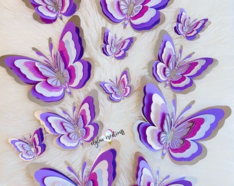 Lilac and silver Paper Butterfly Set, 5D butterfly sets, layered butterflies, large paper butterflies, 3D butterflies, decoration butterfly