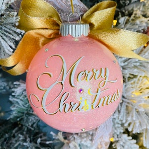 PINKe große Christbaumkugeln mit Strass, personalisierte Weihnachtskugeln, individuelle Christbaumkugeln, Rosa Gold oder SilberfolienKugeln