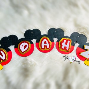 Mouse name banner, party decoration, birthday banner, custom birthday name banner, custom birthday party decorations, black and red, mickey