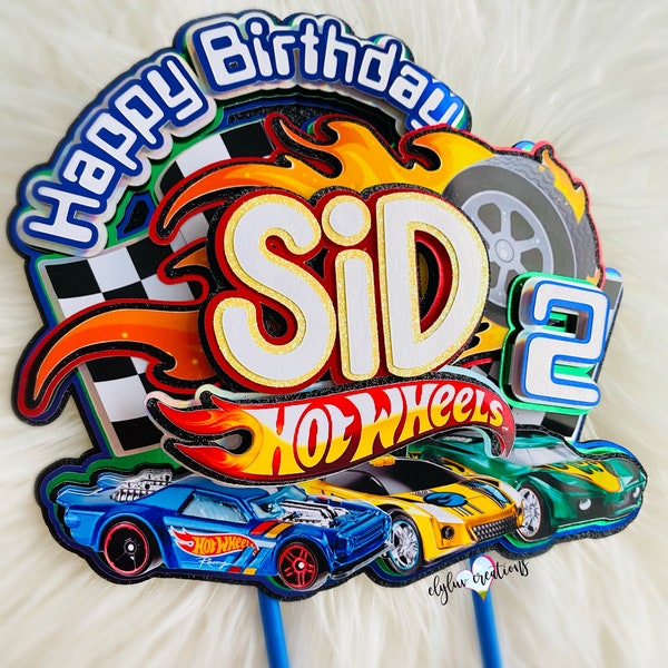 Fast cars Cake Topper, party decorations, racing birthday theme, custom cake topper, shaker cake topper, cake topper with lights decor