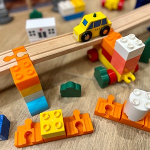 Duplo to Wooden Train Adapters for Thomas the Train, Brio, IKEA, Melissa and Doug. Wooden Train accessories for Thomas the Train and Brio