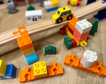 Duplo to Wooden Train Adapters for Thomas the Train, Brio, IKEA, Melissa and Doug. Wooden Train accessories for Thomas the Train and Brio