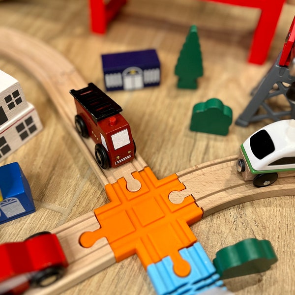 Crossing for Wooden Trains. Compatible with Brio, Thomas the Train, Hape, and IKEA Trains. Montessori Toys for Kids, Pretend play