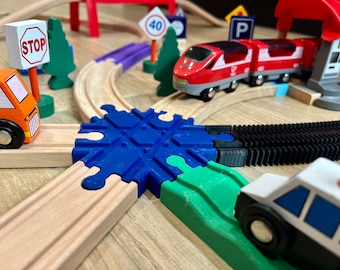 Wooden Train 6-Way Track Crossing – Compatible with Brio, Thomas the Train, IKEA LILLABO, Bigjigs & More