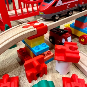 6 Duplo to Wooden Train Adapter Blocks – Brio/Thomas the train/Lillabo Compatible Train Accessory