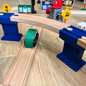 2 Wooden Train Pillars. Compatible with Brio, Thomas the Train, Hape, and IKEA Trains. Montessori Toys for Kids, Pretend play