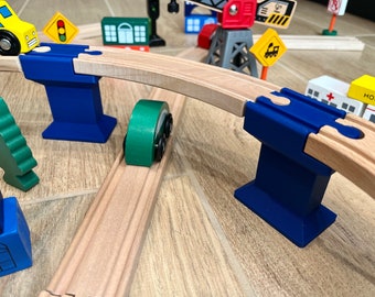 2 Wooden Train Pillars. Compatible with Brio, Thomas the Train, Hape, and IKEA Trains. Montessori Toys for Kids, Pretend play