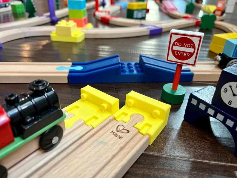 Buffer stops for wooden trains. Compatible with Brio and Thomas the Train.