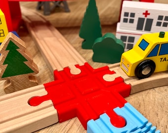 Wooden Train Track Crossing – Fits Brio, Thomas & Friends, IKEA LILLABO, Melissa and Doug