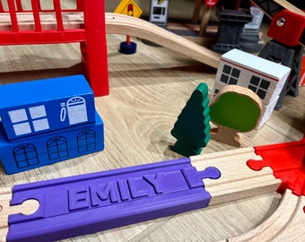 Personalized Wooden Train Track - Compatible with Brio, Thomas the Train, Hape, and IKEA Trains. Montessori Toys for Kids, Pretend play