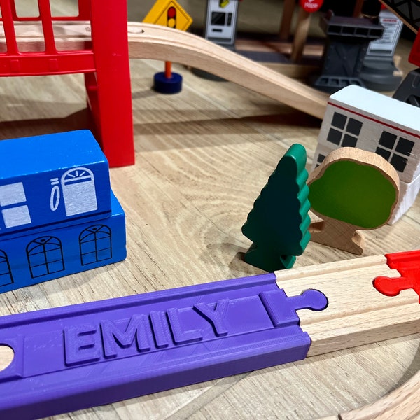 Personalized Wooden Train Track - Compatible with Brio, Thomas the Train, Hape, and IKEA Trains. Montessori Toys for Kids, Pretend play