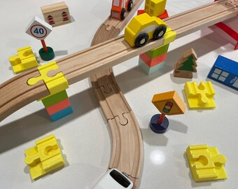 Set of 6 Duplo to Wooden Train to Thomas the Train Track adapters. Compatible with Brio, Thomas the Train, IKEA, Bigjigs and Hape trains.