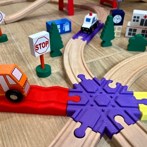 6 Way Crossing for Thomas the Train, Brio, IKEA, Bigjigs, Melissa and Doug. Wooden Train accessories for Thomas the Train and Brio.