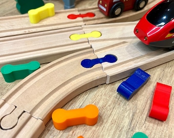 10 Track Connectors for Wooden Train tracks. Compatible with Brio, Thomas the Train, IKEA, Bigjigs and Hape. Montessori Toy, pretend play