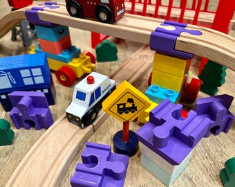 6 Duplo to Wooden Train Adapter Blocks – Brio/Thomas the train/Lillabo Compatible Train Accessory