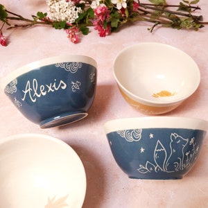 Customizable first name bowl, illustrations and colors of your choice | Artisanal, stoneware, handcrafted | Nice original birth gift.