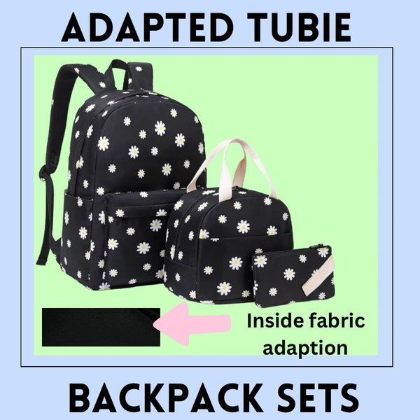 Bespoke Daisy Black Set Feeding Tube Backpack, 500ml or 1L or 1.2L Feed, Feed Stand or Stand & Bag, Tubie Adapted Backpack, Tubie Sock