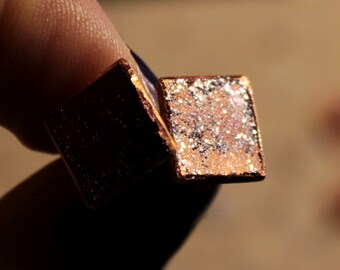 rugged look Stardust copper stud earrings  - with glitter enamel