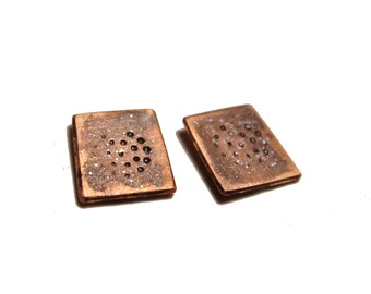 Stardust copper stud earrings, silver and glitter studs, steampunk style, minimalist purist jewellery, primitive art