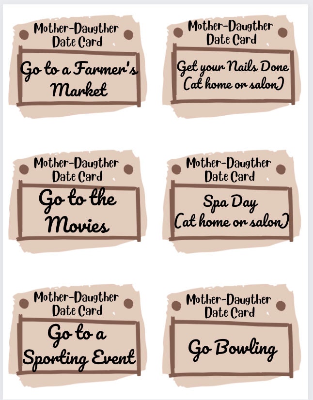 Mother-daughter Date Cards/mother's Day Gift/mother's Day Present/mother-daughter Date Ideas/mom ...