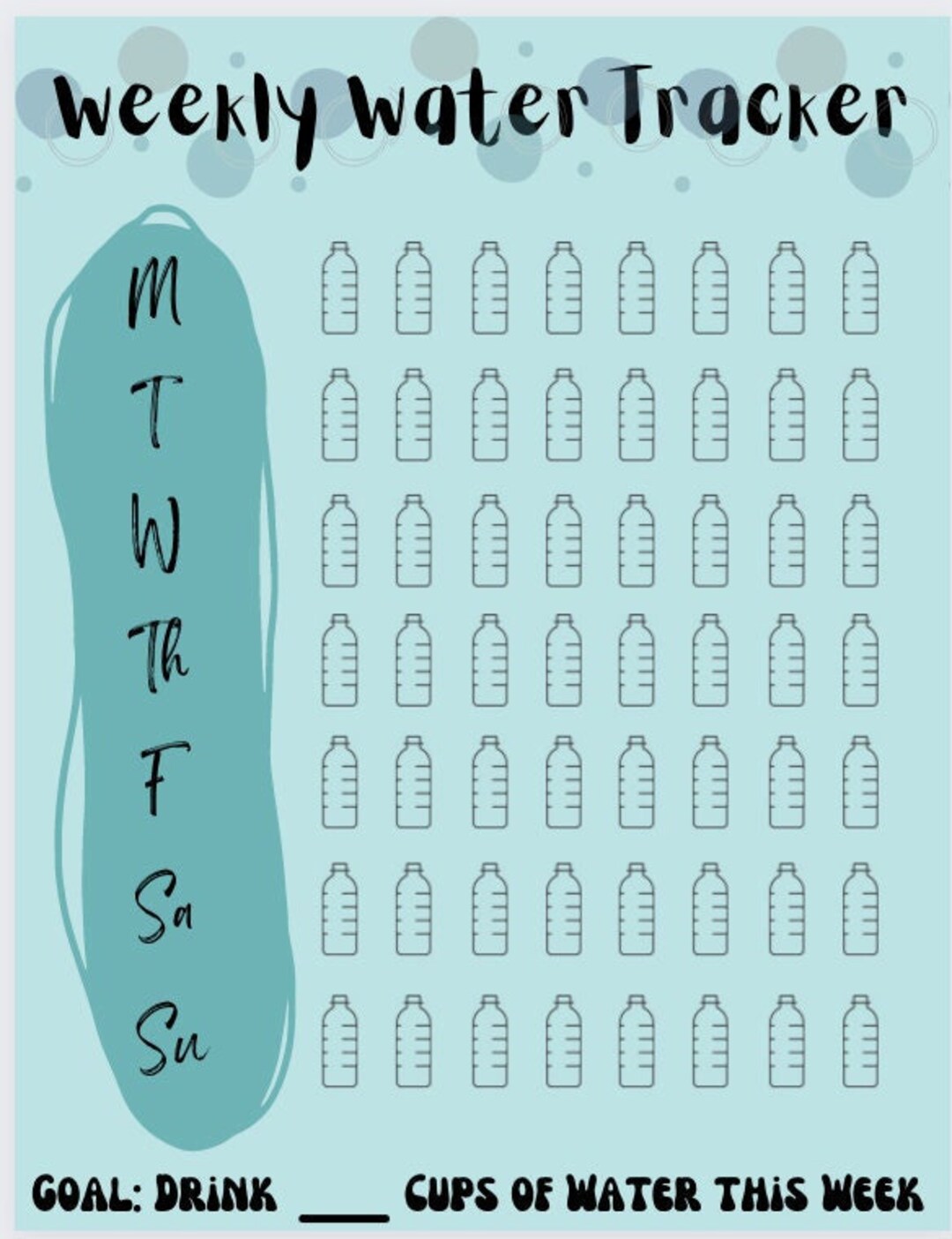 Printable Weekly Water Tracker Bullet Journal/tracking Page digital