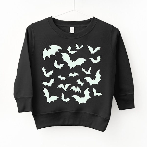 Glow In The Dark Bats Kids Sweatshirt, Boys, Girls, Children's Unisex Halloween Sweatshirt, Flying Bats, Bat Silhouettes Little Kids Sweater