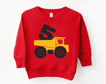 Dump Truck 5th Birthday Sweatshirt, Boys, Girls, Children's Unisex Sweatshirt, Construction Theme Fifth Birthday Kids Sweatshirt