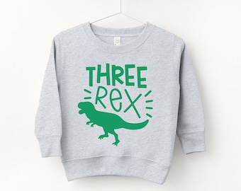 Three Rex Toddler Sweatshirt: 3rd Birthday Dinosaur Sweater