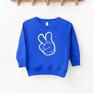Shirt 2e verjaardag, sweatshirt Mickey cartoon handen peuter, witte muishandschoenen I'm This Many, vredesteken, truitje voor kleine kinderen van twee jaar oud