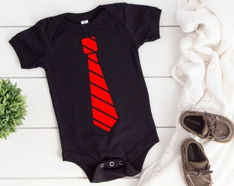 Faux Necktie Infant Bodysuit, Fake Striped Neck Tie One Piece Baby Creeper
