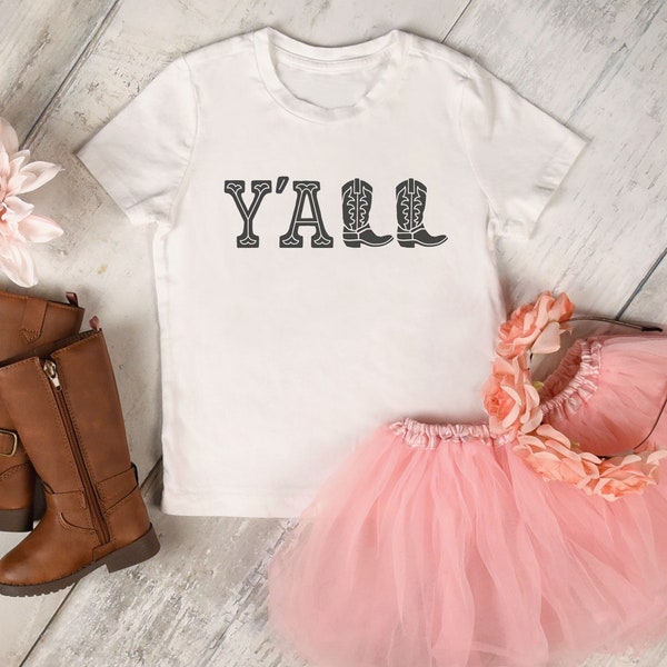 Y'ALL Kids T-shirt, Y'all Cowboy Boots Children's Tshirt, Yall Toddler Infant Youth Unisex Kids YALL T-shirt