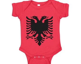 Albanian Flag Infant Bodysuit: Black Eagle Crest Baby One Piece
