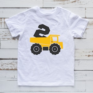 Dump Truck 2nd Birthday Shirt, 2 Years Old, Unisex Children&#39;s Short Sleeve T-shirt, Construction Theme Second Birthday T Shirt