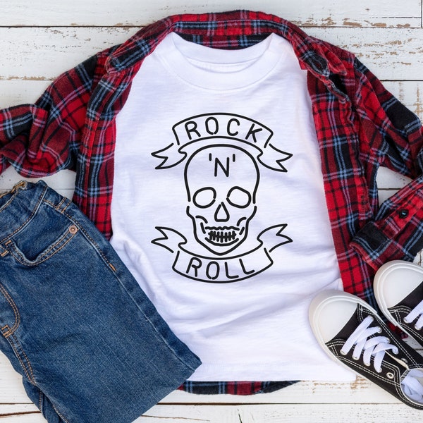 ROCK N ROLL kids Shirt, Toddler, Infant or Youth T-shirt, Boys, Girls, Children's Tshirt, Rock 'N' Roll Skull Kids T Shirt