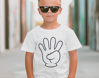 Cartoon Hände 4. Geburtstag Kleinkind T-Shirt, weiße Handschuhe Ich bin diese vielen 4, vier Finger, vier Jahre alt Unisex kleine Kinder Shirt