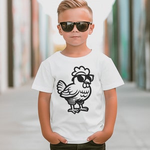 T-shirt enfant poulet avec lunettes de soleil, T-shirt pour tout-petit poulet avec lunettes de soleil, Body bébé poulet avec lunettes de soleil, sweat-shirt poulet pour enfants