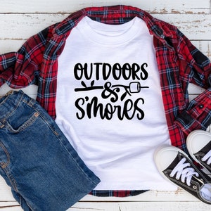 Outdoors and S'mores Kids T-Shirt, Camping Unisex Tee