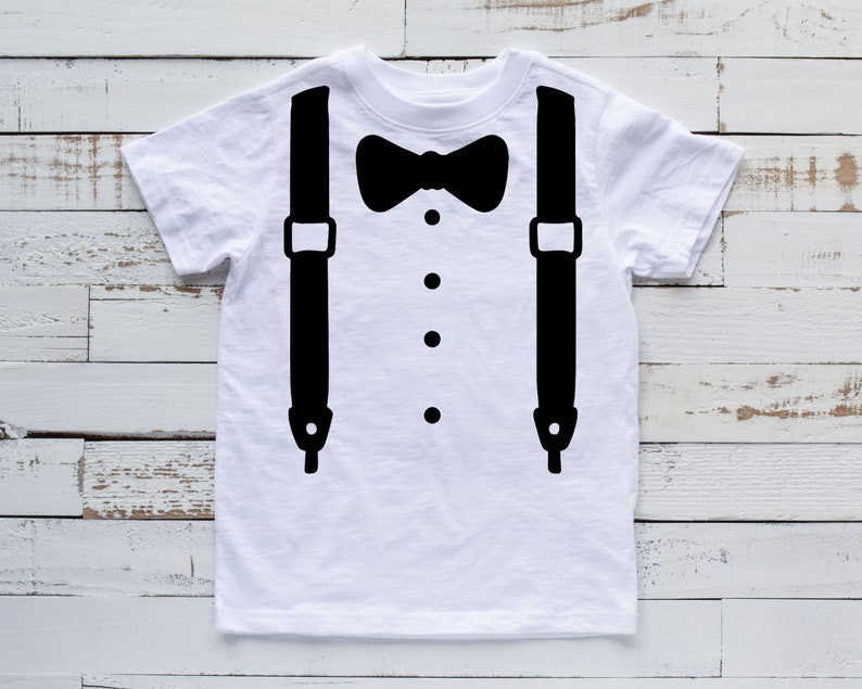 Kids Faux Bow Tie Tuxedo Shirt: Unisex Infant, Toddler, Youth T-Shirt White