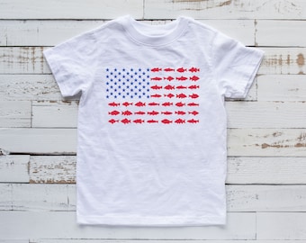 Kids Fishing Flag Shirt: USA Fish American Flag Bodysuit