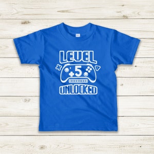 Level 5 Unlocked Kids Shirt, Kids 5th Birthday Shirt, Video Game Controller, Level Up To 5, Leveling up to 5, Fifth Birthday T-Shirt